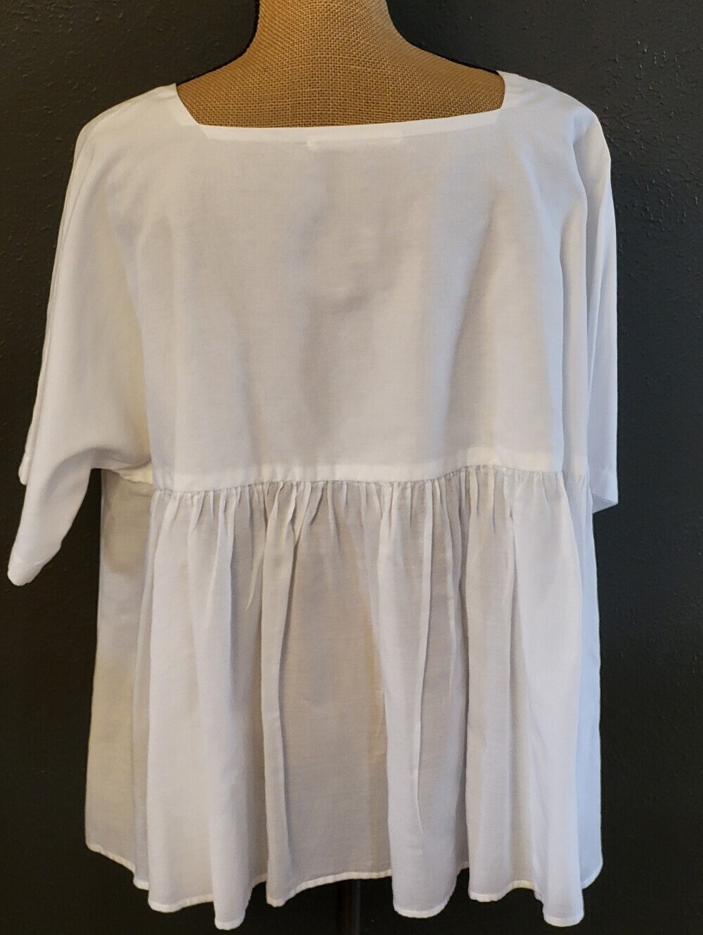 Peruvian Connection S/M White Cotton Poplin Babydoll Blouse - Picture 3 of 8